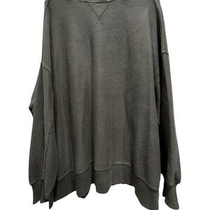 Aerie Big Chill Sweatshirt Women’s Green Rib Knit Crew Neck Oversized Fit Sz Lg